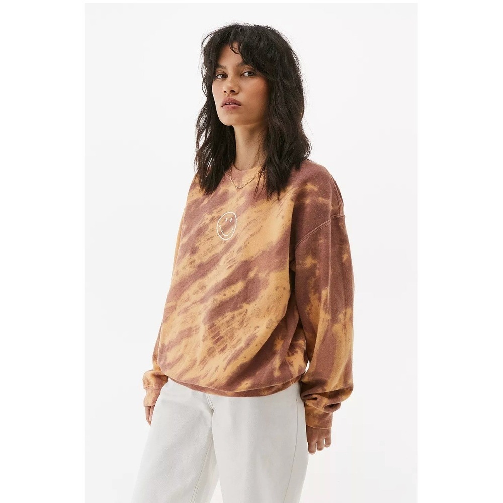 Urban Outfitters Desert Dreamer Smiley Face Sweatshirt S Brown Tie Dye Acid Wash